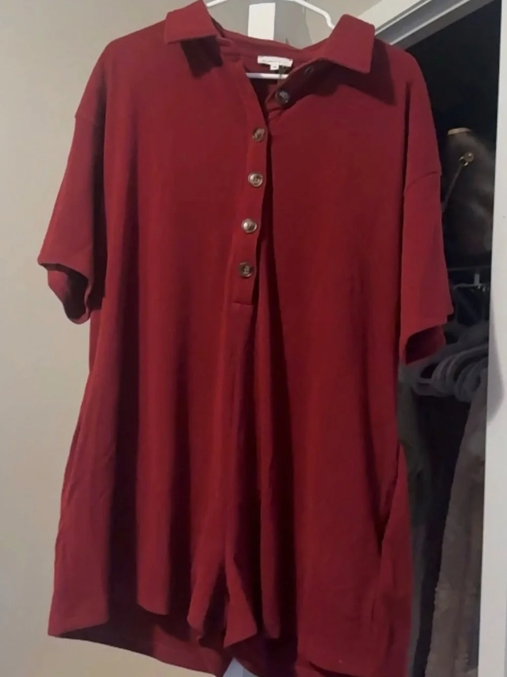 Cranberry Button-Front Romper